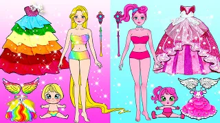 Vestido De Muñeca De Papel -  Pink Vs Rainbow Mother & Daughter Extreme Dress Up - Woa Doll Español