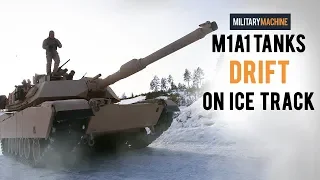 M1A1 Tanks Drift On Ice Track (Military Machine)