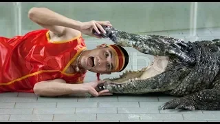 Crocodile Tries To Bite Man's Head Off