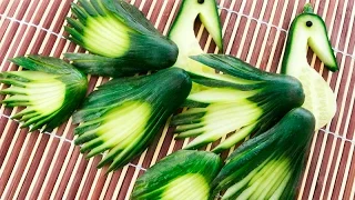 How To Make Cucumber Peacocks - Vegetable Carving Garnish - Sushi Garnish - Food Art Decoration