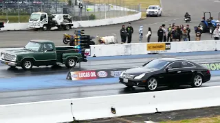 Mercedes Benz CLS 55 AMG Supercharged Luxury Sedan Vs. 1978 Dodge Warlock Truck Drag Race 4K UHD