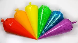 Making Slime with Piping Bags Mixing Foam and Glitter Satisfying Slime Rainbow Slime #2