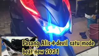 pasang lampu alis+devil satu mode dimotor beat new 2021