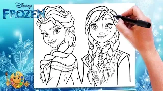 Coloring Frozen Elsa & Anna - How to Draw Disney Coloring Book & Pages