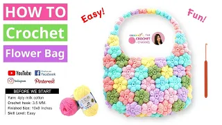 A Beautiful Flower Puff Crochet Bag | Super Easy to make | ENG Crochet Tutorial  Good For Beginners