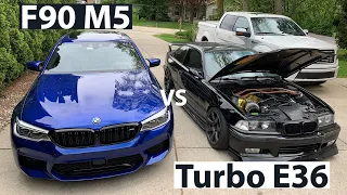 480 WHP Stock M52 Turbo E36 Vs F90 M5 Competition.... Crazy results!