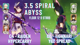 ABYSS 3.5 - C4 Raiden Hypercarry and C0 Tighnari Yae Spread - Genshin lmpact - Floor 12 9 Stars