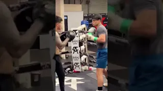 Ryan Garcia hitting pads with younger brother