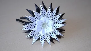 Чёрно-белый цветок ободок канзаши Мастер класс из лент DIY hair band handmade kanzashi Haarschmuck