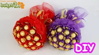 BOUQUET OF CONFET FERRERO ROSHE IN THE ORGANZE ☆ A SWEET GIFT OWN HANDS DIY