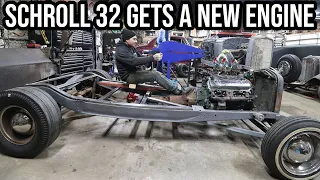 Installing A Fresh Oldsmobile Rocket Engine Into The Schroll 1932 Ford Coupe!!!