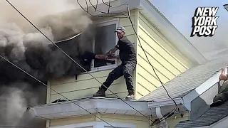 Pulse-pounding video shows heroic neighbor rescuing man from his burning home