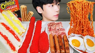 ASMR MUKBANG | 직접 만든 치즈 불닭볶음면 & 치토스 가래떡 튀김 핫도그 먹방 & 레시피 CHEETOS AND FIRE NOODLES EATING