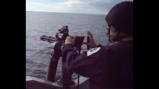 HMS Roebuck H130 gunnery shoot - GPMG, MK44 minigun and 20mm Oerlikon GAM-B01 (Royal Navy)