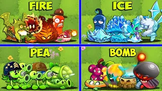 4 Team FIRE x ICE x PEA x BOMB Battlez - Who Will Win? - Pvz2 Team Plant vs Team Plant