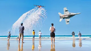 Fighter jets fly low over famous Australian beach