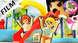 A Playmobil Story ESCAPING FROM THE WATER PARK! LIFE GUARD WITH LAVA POOL! Smith Family