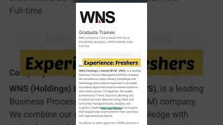 WNS hiring freshers Graduates Trainees #shorts #wns #jobs