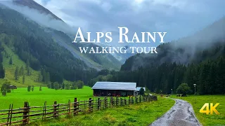 The Alps 🏔️ Beautiful Austria Village Walking Tour 4K video - Heavy Rain and Thunderstorms Sound