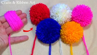 Super Easy POM POM Making Ideas with Fingers - Hand Embroidery Easy Trick - Woolen Flower Making