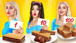 100 Layers of Food Challenge | Eating 1 VS 100 Layers of Chocolate by RATATA POWER