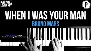 Bruno Mars - When I Was Your Man Karaoke LOWER KEY Slowed Acoustic Piano Instrumental Cover Lyrics