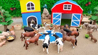 DIY how to make mini Farm Diorama with Barnyard Animals - Cows, Horse, Donkey, Pig, Rooster