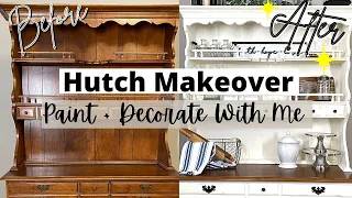 BUDGET FRIENDLY HUTCH MAKEOVER | FURNITURE (DIY) | CHALK PAINT + DECORATE WITH ME | FARMHOUSE STYLE
