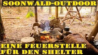 Bushcraftcamp Lagerbau - Eine Feuerstelle für den Shelter im Camp gebaut  I soonwald-outdoor