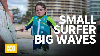 Small surfer, big waves - 6-year-old Quincy Symonds aka "The Flying Squirrel"