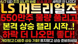 [LS머트리얼즈] 6/7 (금) 550만주 보호 물량 풀리고 본격 상승 랠리 시작 "하락 더 나오면 좋다..!"