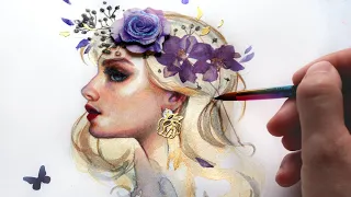 BEGINNER WATERCOLOR TUTORIAL: How to paint a portrait with watercolors and color pencils!