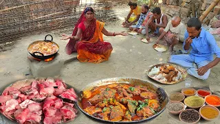 Rohu fish curry recipe cooking and eating in village ! big fish catching video in river ! fish curry