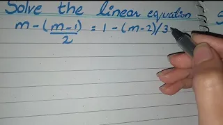 Solve the linear equation m-m-1/2=1-m-2/3, m-m-1/2=1-m-2/3