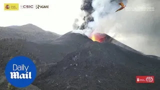 Drone footage captures lava surging from La Palma volcano