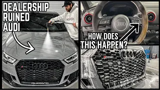 Cleaning A Filthy Dealership Ruined Audi RS3 | Satisfying Disaster Car Detailing Restoration How To!