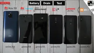 Honor View 20 vs Mate 20X vs Lenovo Z5 Pro vs Note 9 vs OnePlus 6T vs MIX 3 Battery Life Drain Test