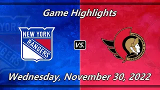 NHL Highlights | New York Rangers vs Ottawa Senators | 11-30-22