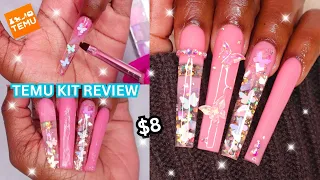 ✨TRYING AN $8 POLYGEL STARTER KIT FROM TEMU! | Glitter Ombre & Colorblock Polygel Nail Tutorial