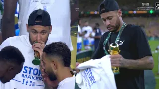 Neymar Jr Celebrating King Cup Trophy With Al Hilal