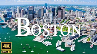 FLYING OVER BOSTON 4K  • Stunning Footage Aerial View Of Boston | Relaxation Film with Calming Music