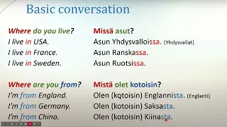 Learn Finnish! Lesson 8: Basic conversation - Peruskeskustelu in burmese