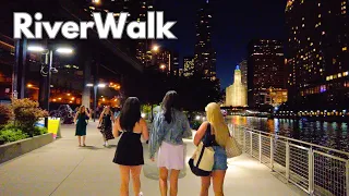 Beautiful Chicago RiverWalk Nightlife 🌸 Spring Walk on Saturday | May 18, 2024 | 4k Video