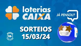 Loterias CAIXA: Quina, Dupla Sena, Lotofácil e mais 15/03/2024