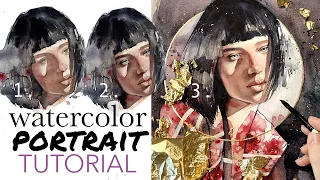 How to paint a watercolor PORTRAIT with dramatic light 🌹