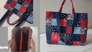 Patchwork Tote Bag with 2 Handles | How to Sew Bag | Large Tote Bag #diy #handmade