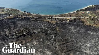 Drone footage shows aftermath of Evia wildfires in Greece