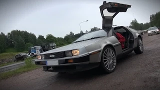 DeLorean DMC-12 w/ big aftermarket rims - startup, sound, overview, drive off