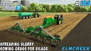 Sowing grass for silage, chopping bales for TMR production | Elmcreek Farm | FS 22 | Timelapse #105