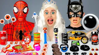 Red Food VS Black Food Challenge 검정색 빨간색 음식 챌린지 Spiderman vs Batman Mukbang by HUBAGIRL